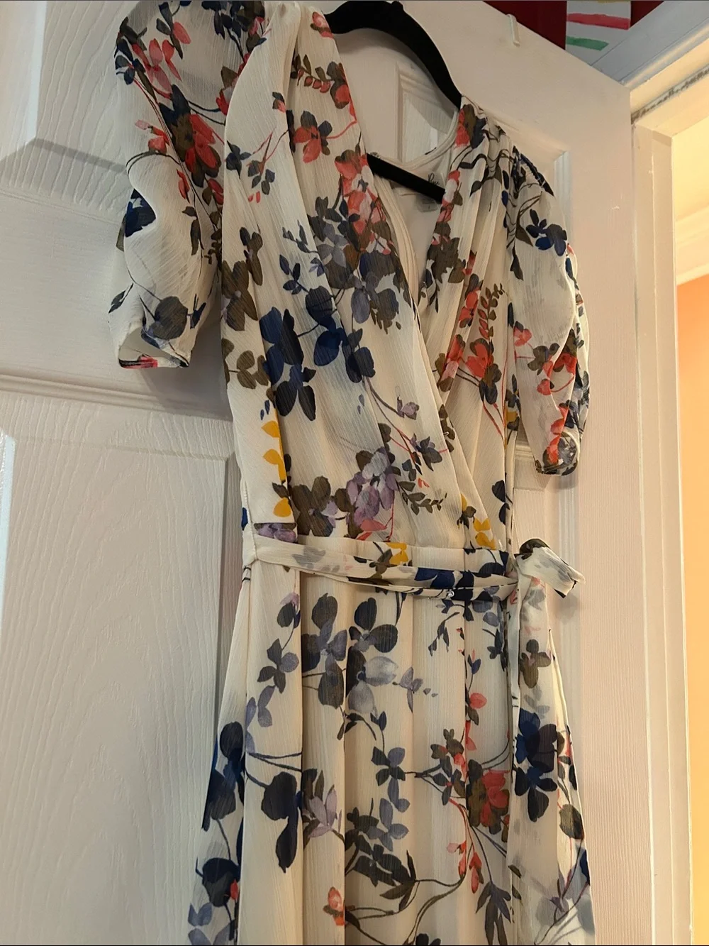 Cream Floral women’s Midi Dress with Puff Sleeves summer